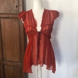 Marie/Marie Sheer distressed babydoll top